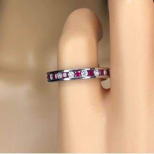 14KT White Gold Ruby and Diamonds Eternity Band